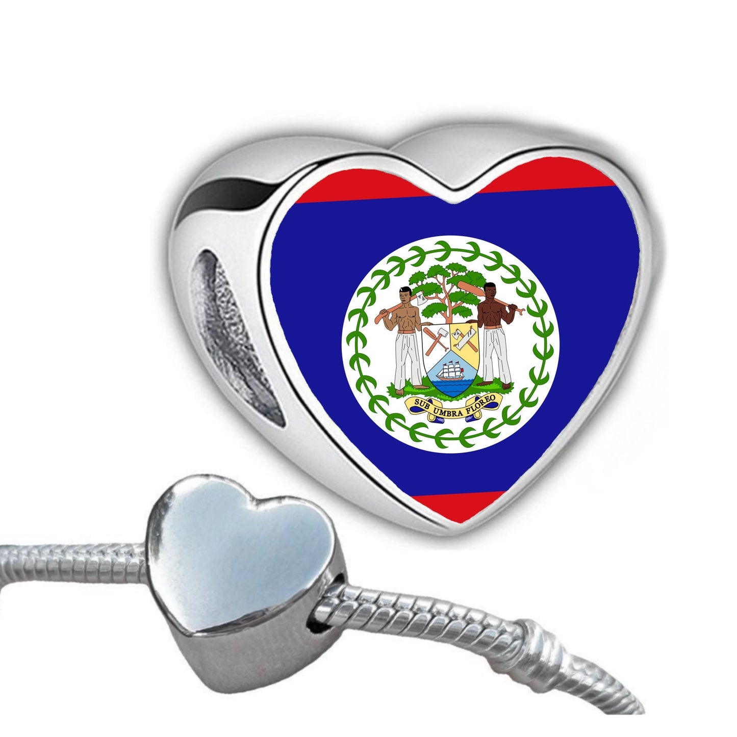 Belize Flag heart charm bead. Personalised Charm bead. Large hole charm bead. Valentine’s gift. Add on bead.