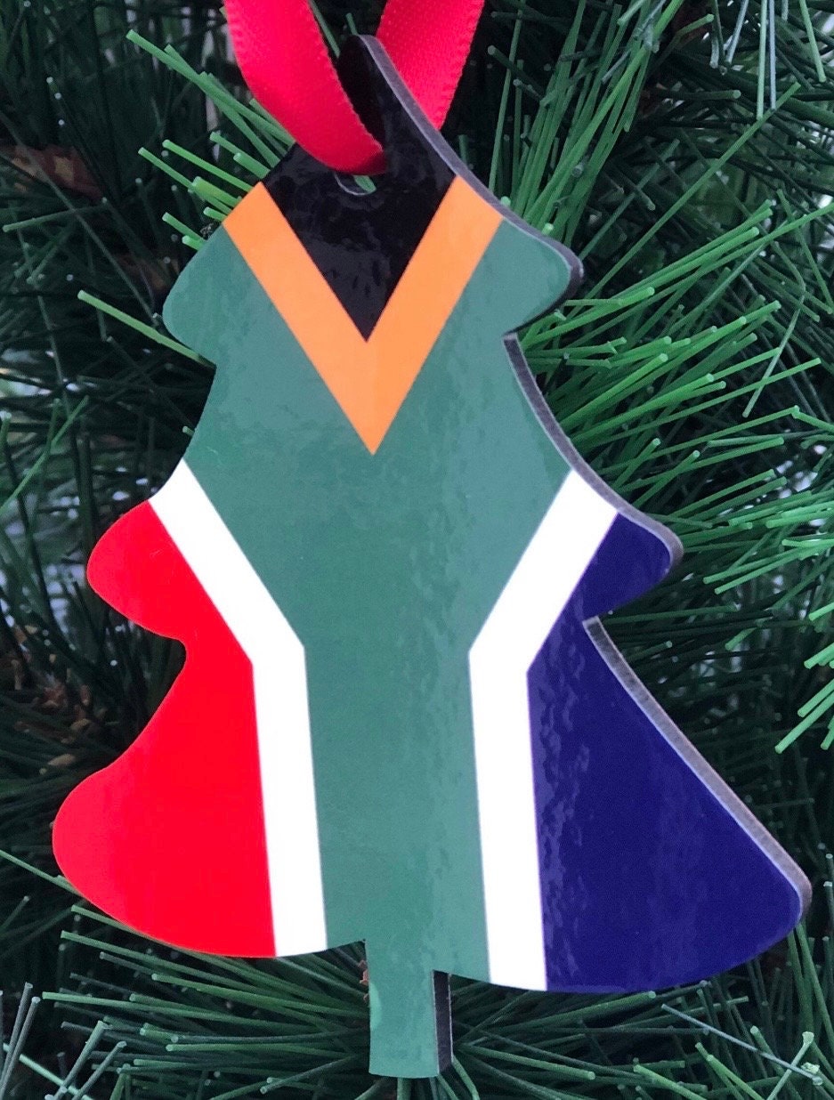 Christmas ornament double sided South African and Scotland Saltire Christmas Decoration. Tree shaped hanging ornament bright