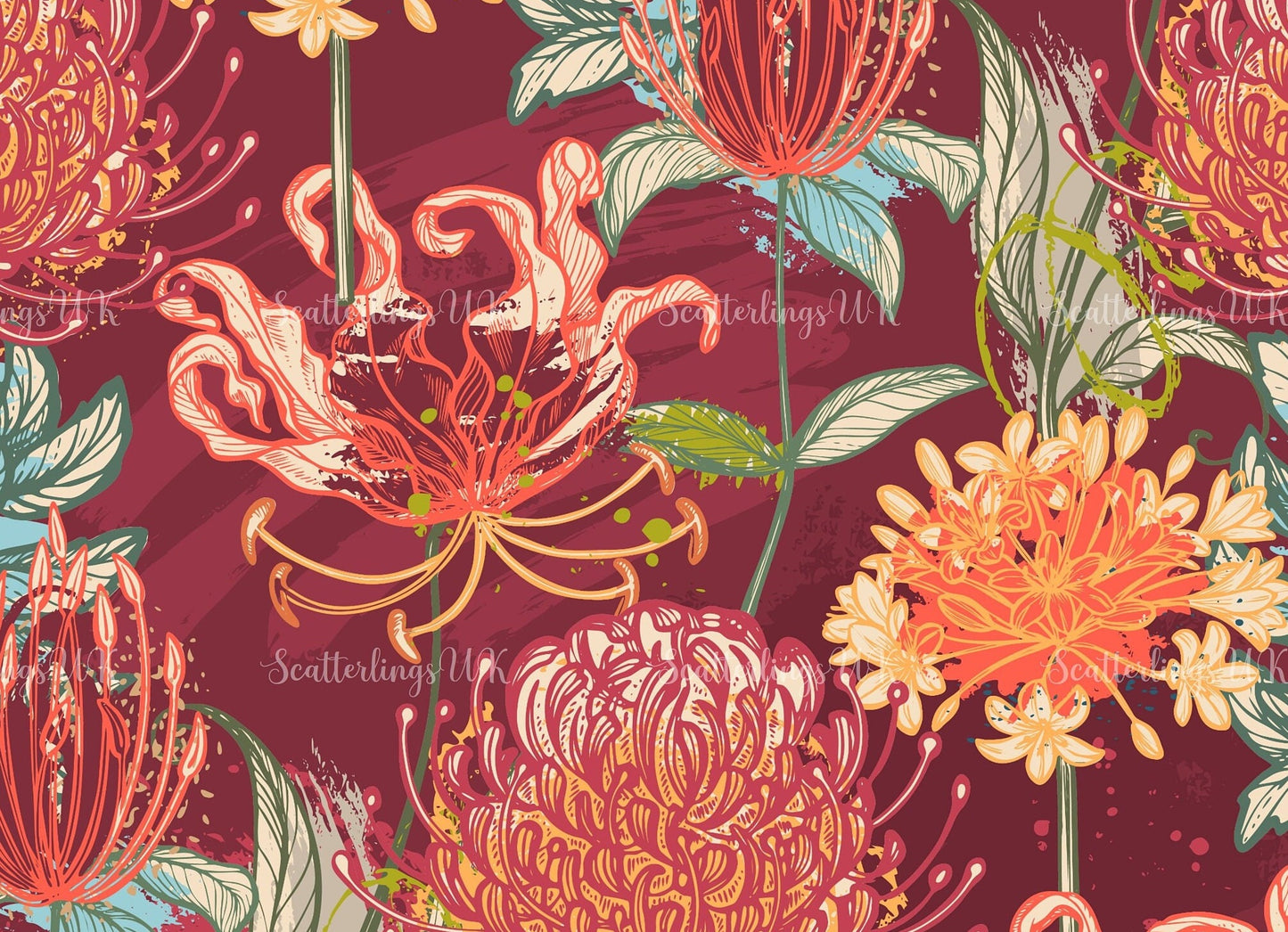 Set of 4 Protea Flame Lily Floral Set South African/Southern African/Zimbabwe flowers tablemat placemat gift bright colours four setting