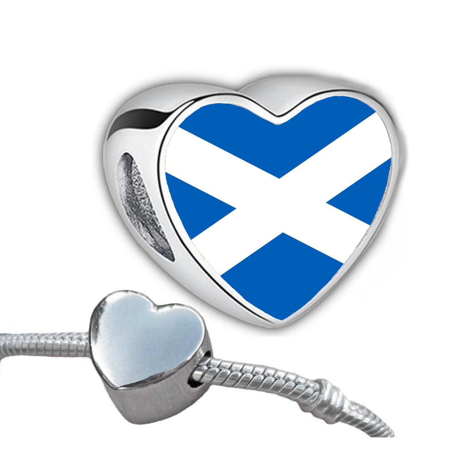 St. Andrews Cross Saltire Scotland Flag Personalised heart stainless steel charm Large hole bead add on charm Valentine’s Gift for mum mom