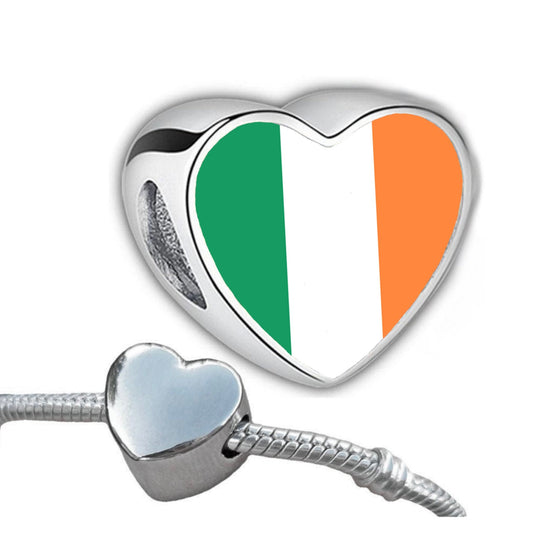 Ireland Irish tricolour flag heart bracelet charm bead. Personalised Charm. Add on charm bead. European charm bead. Valentine’s Gift.