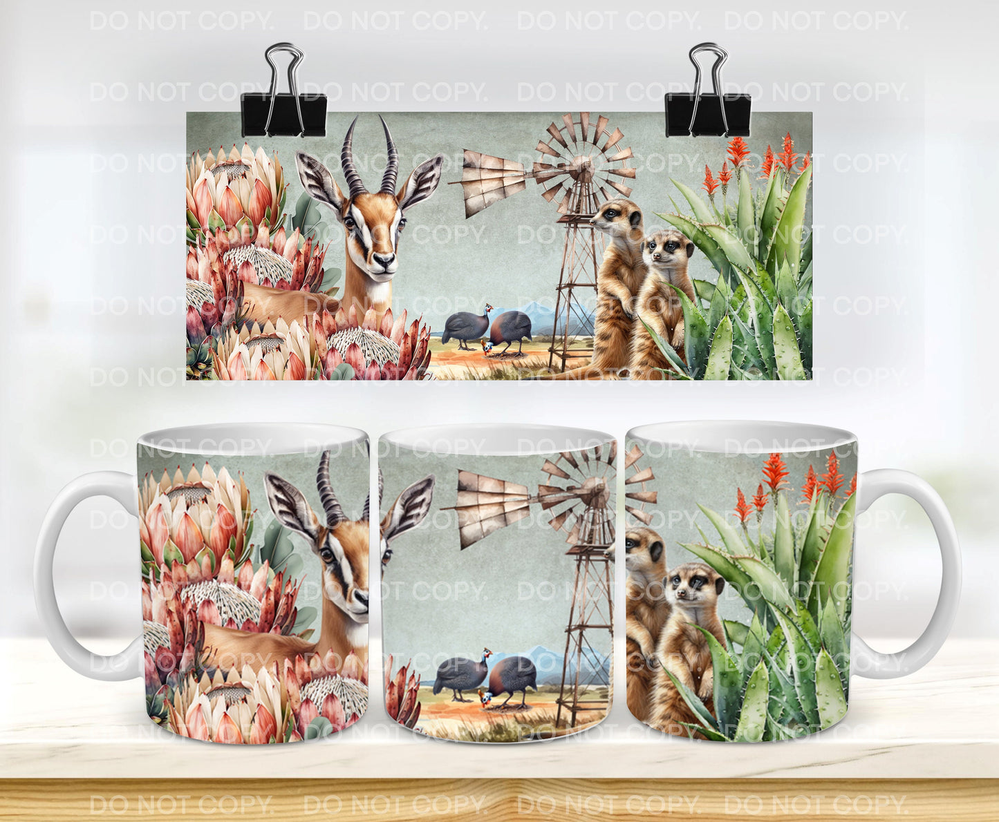 Springbok Meerkats Protea Guinea Fowl Windmill Windpomp South Africa 11oz mug Karoo Platteland Afrikaans gift