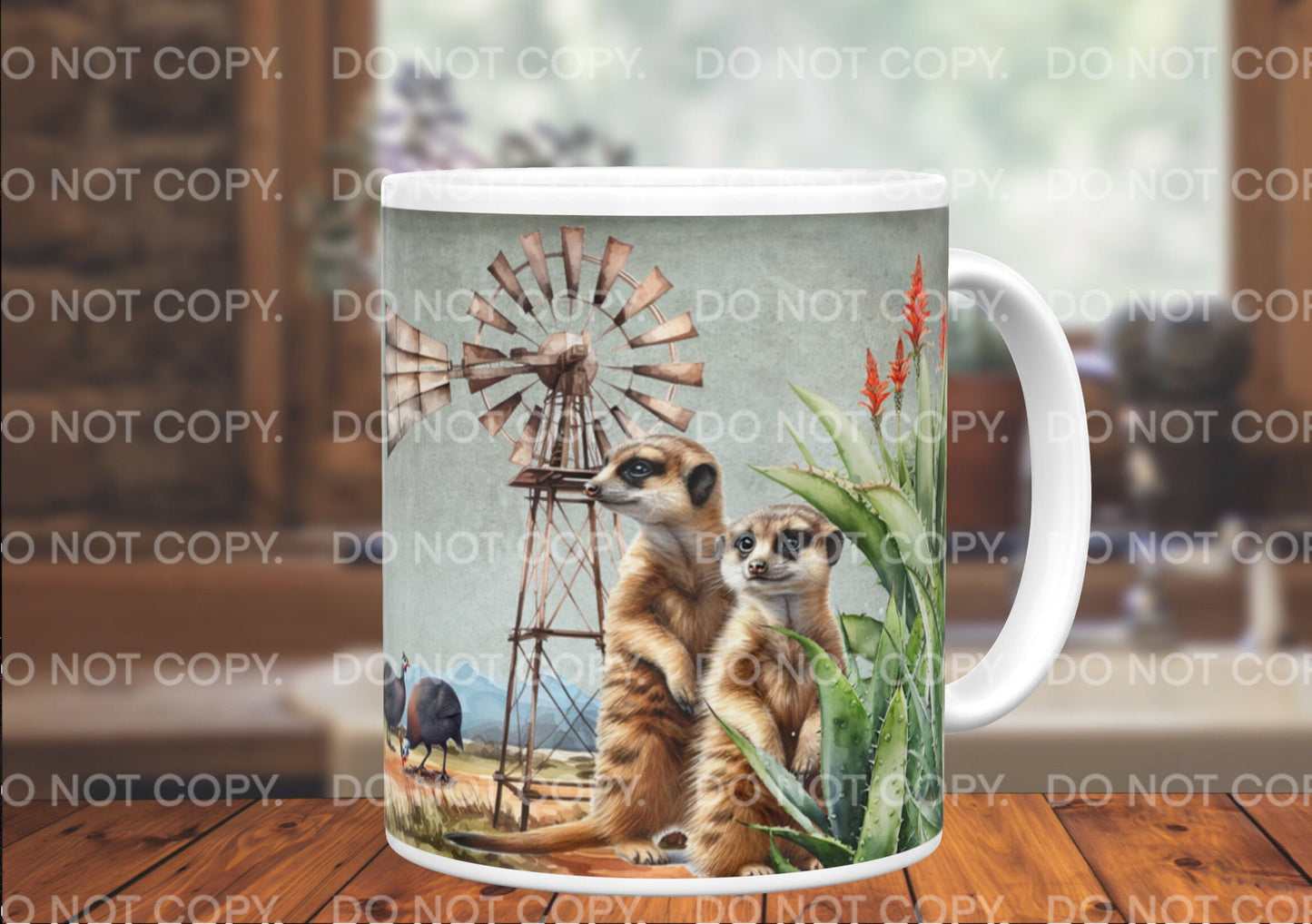 Springbok Meerkats Protea Guinea Fowl Windmill Windpomp South Africa 11oz mug Karoo Platteland Afrikaans gift