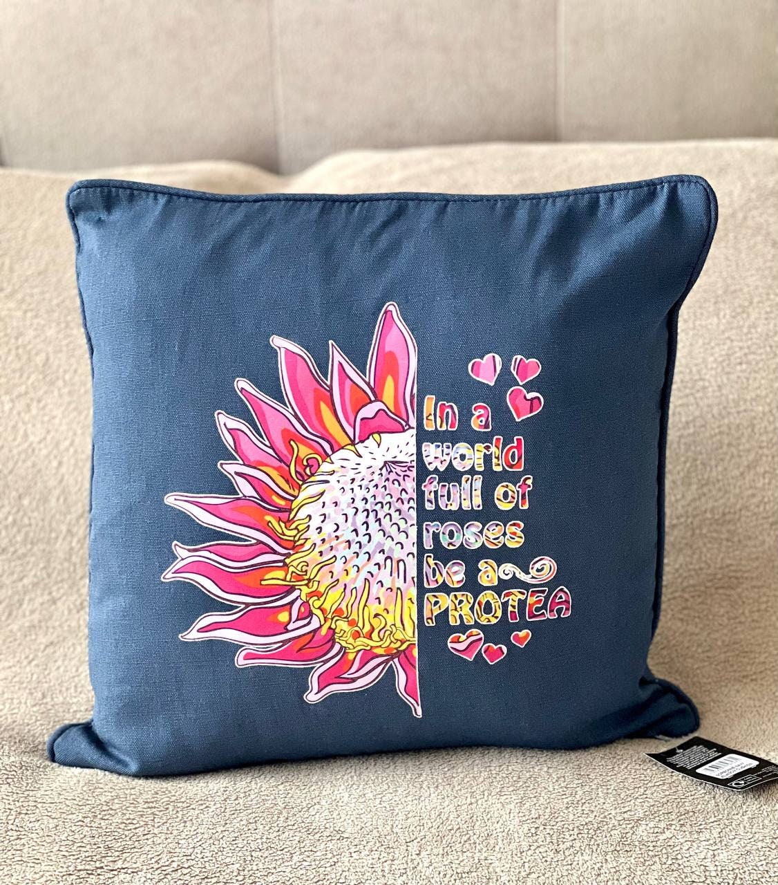 Protea cushion cotton Navy In a world full of Roses be a Protea scatter cushion pillow home bedroom decor birthday gift for mum mom