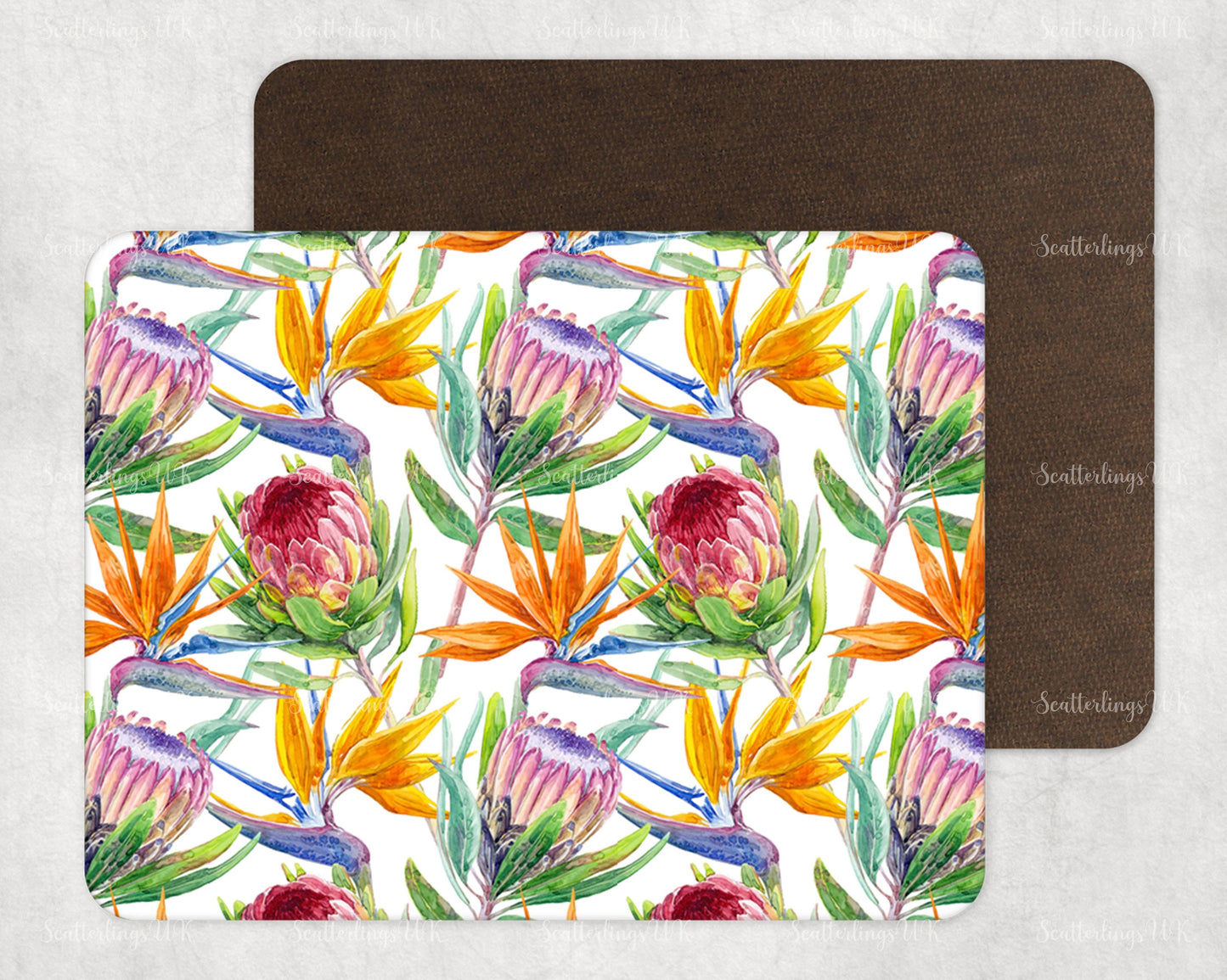 Protea and Strelitzia ( bird of paradise flower ) placemat tablemat, beautiful South African inspired design.