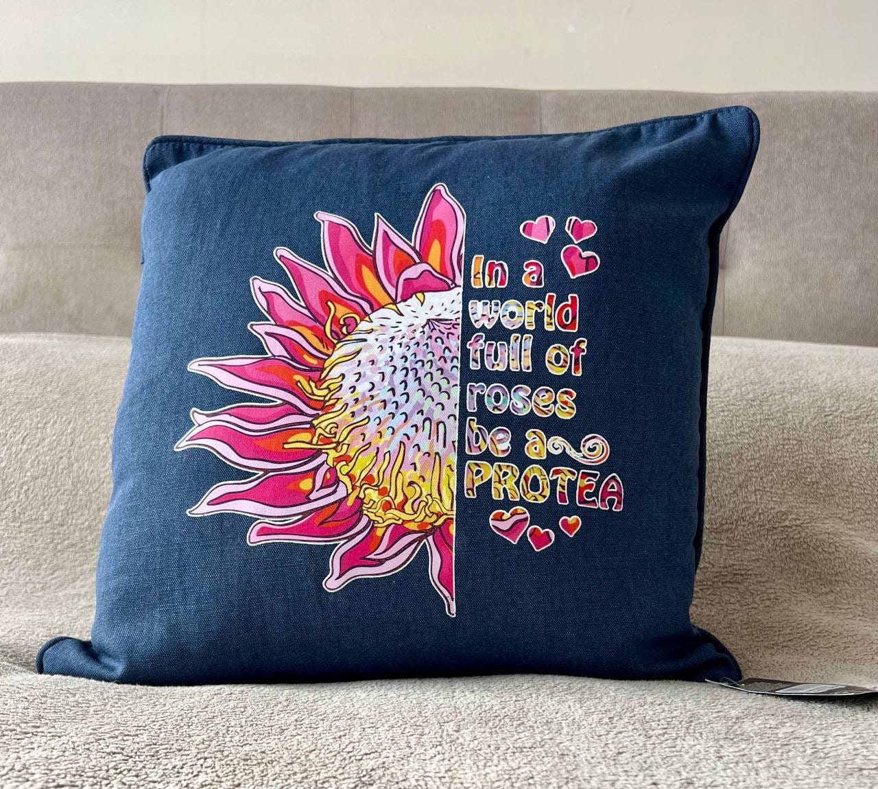 Protea cushion cotton Navy In a world full of Roses be a Protea scatter cushion pillow home bedroom decor birthday gift for mum mom