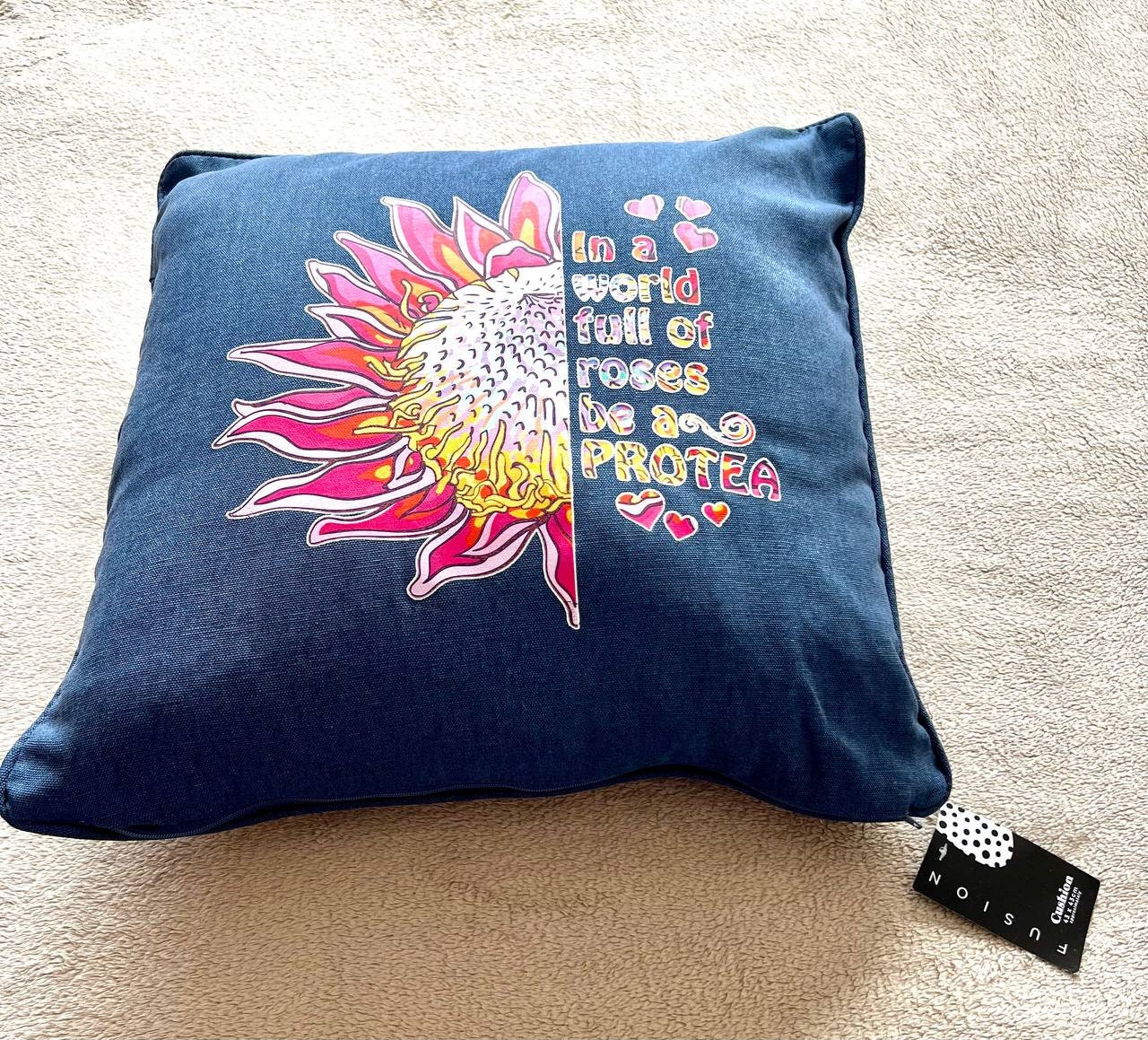 Protea cushion cotton Navy In a world full of Roses be a Protea scatter cushion pillow home bedroom decor birthday gift for mum mom