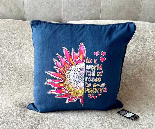 Protea cushion cotton Navy In a world full of Roses be a Protea scatter cushion pillow home bedroom decor birthday gift for mum mom