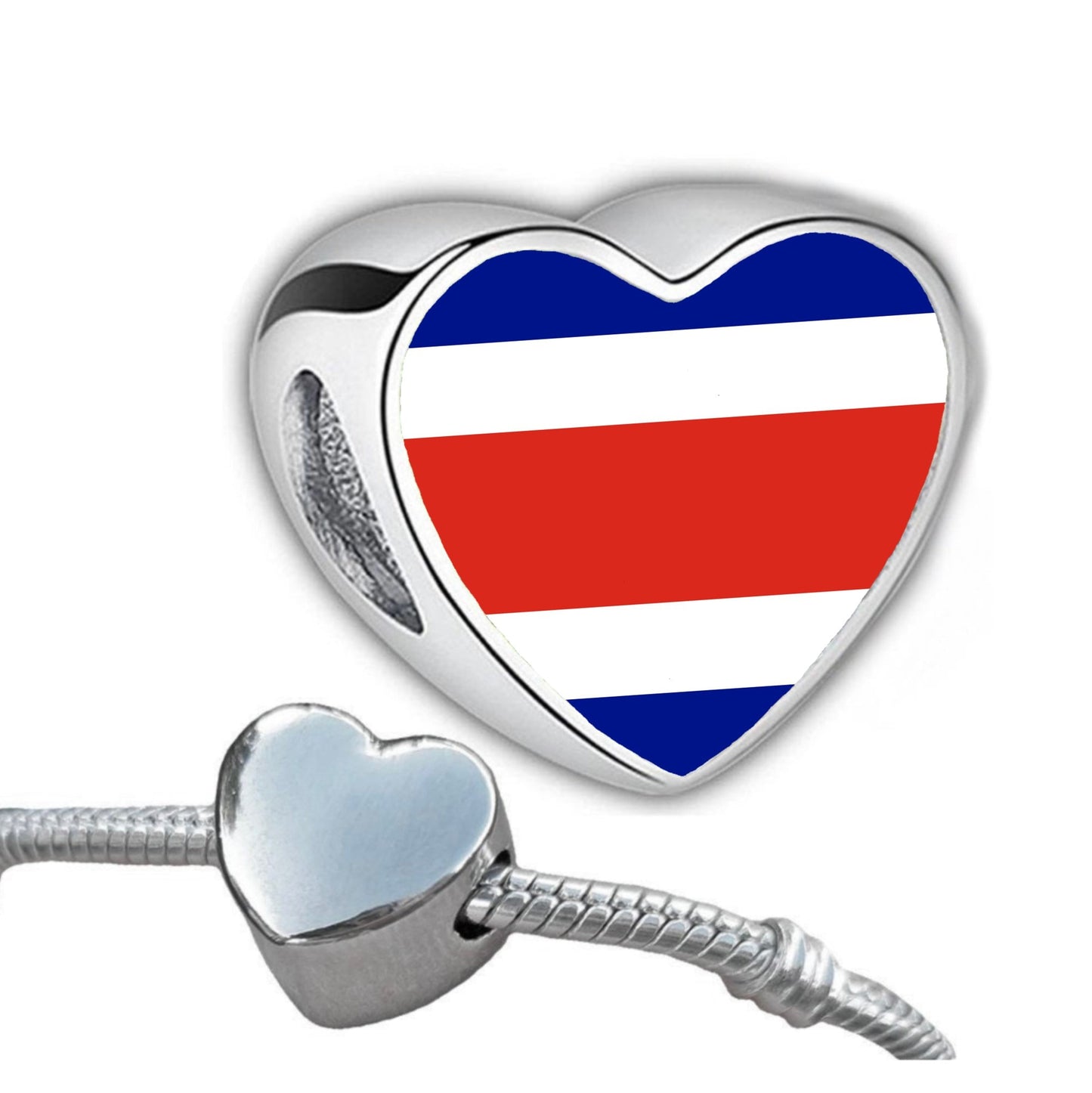 Costa Rica heart shaped bracelet charm. Personalised charm. Costa Rican flag charm.