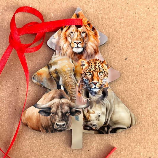 Safari Animals Christmas Tree Decoration Ornament South Africa Big 5 Five Christmas decoration hanging ornament Lion Elephant Cheetah Rhino