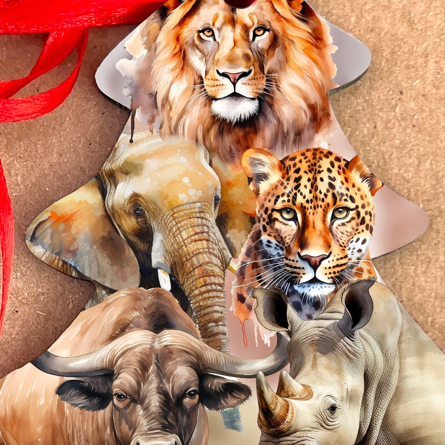 Safari Animals Christmas Tree Decoration Ornament South Africa Big 5 Five Christmas decoration hanging ornament Lion Elephant Cheetah Rhino