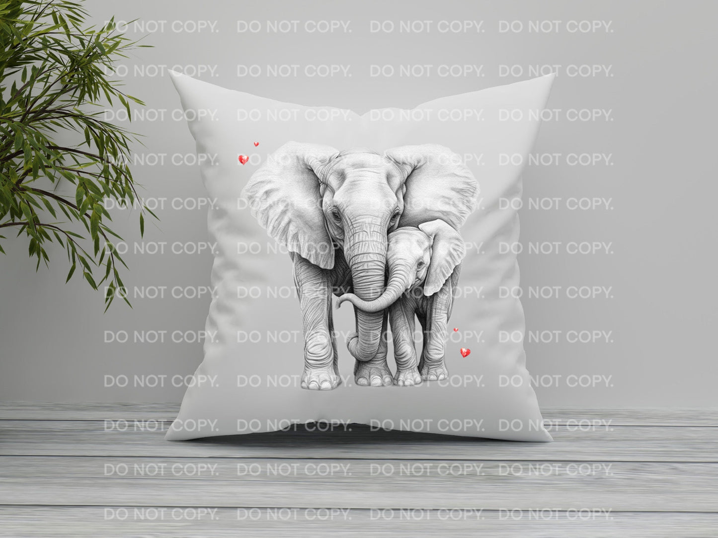 Elephants Couple Sketch Hearts Valentine's Day White Scatter cushion pillow Mother and Child Birthday Gift for Mum Mother's Day Grandmother