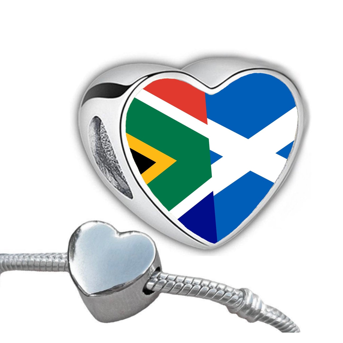Blended flags heart SHAPED bracelet stainless steel charm bead Personalised charm Add on charm Large hole bead Valentine’s CHARM ONLY