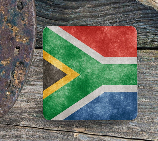 Coaster South African Flag Distressed Rainbow Nation. South African coaster. ( 9x9cm )