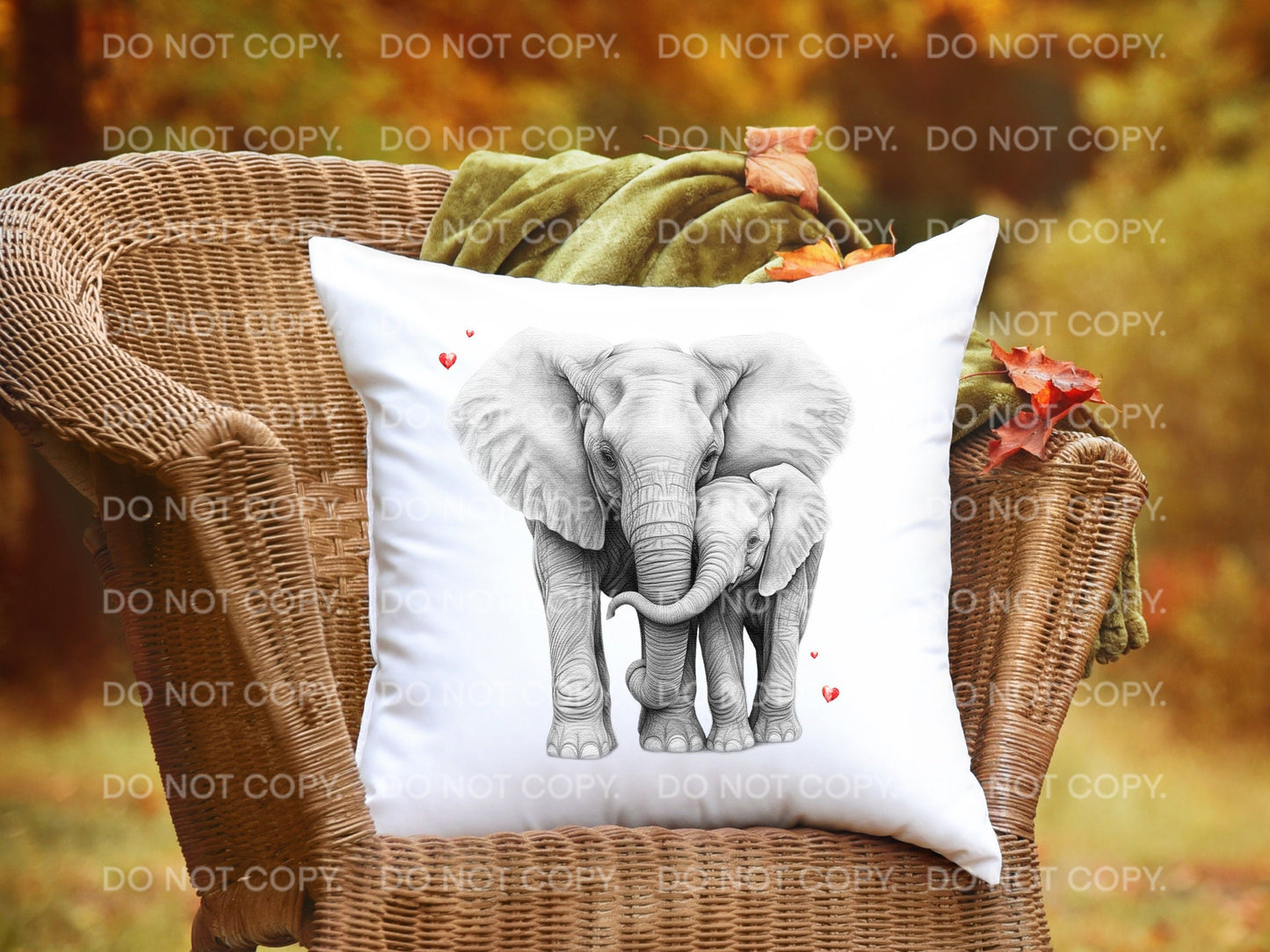 Elephants Couple Sketch Hearts Valentine's Day White Scatter cushion pillow Mother and Child Birthday Gift for Mum Mother's Day Grandmother