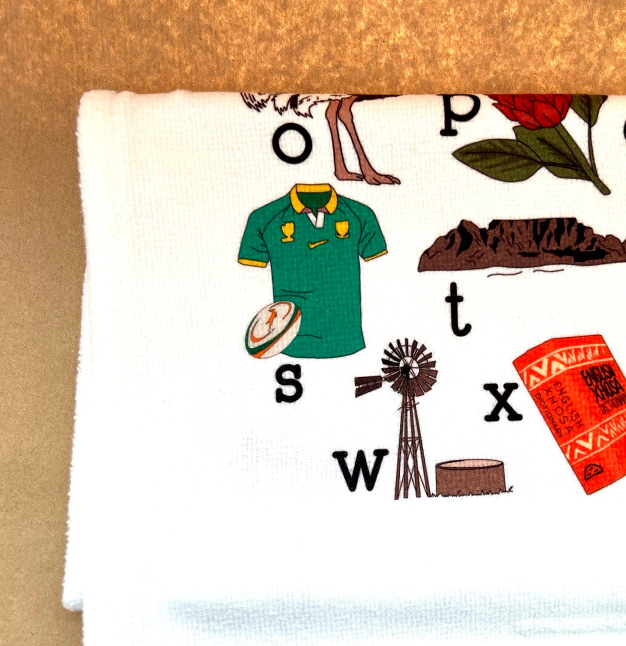 South African Alphabet Tea towel Unique Afrikaans Bar Hand towel Housewarming new Home Kitchen gift  flag decoration animals food braai bbq