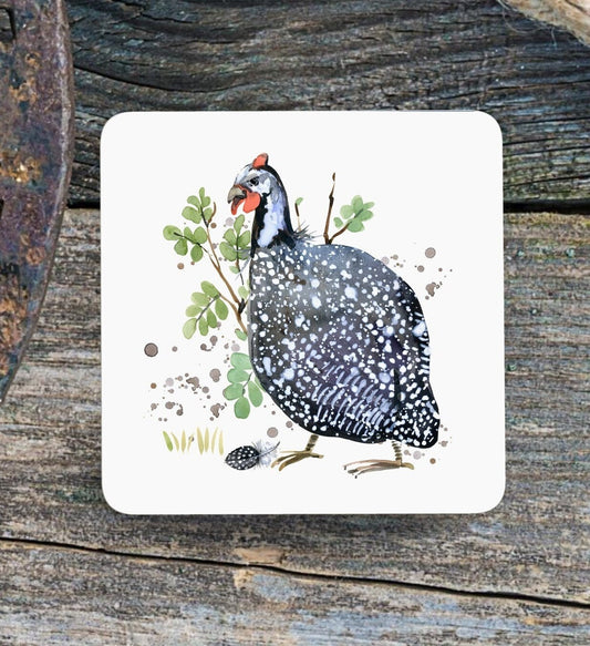 Guinea fowl Guineafowl bird coaster. South African Tarentaal coaster. ( 9x9cm )