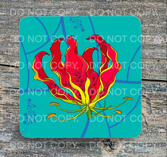 Coaster Flame Lily Gloriosa Superba  Zimbabwe South Africa flower Botanical Gift Home decoration Table Mat Individual/Set