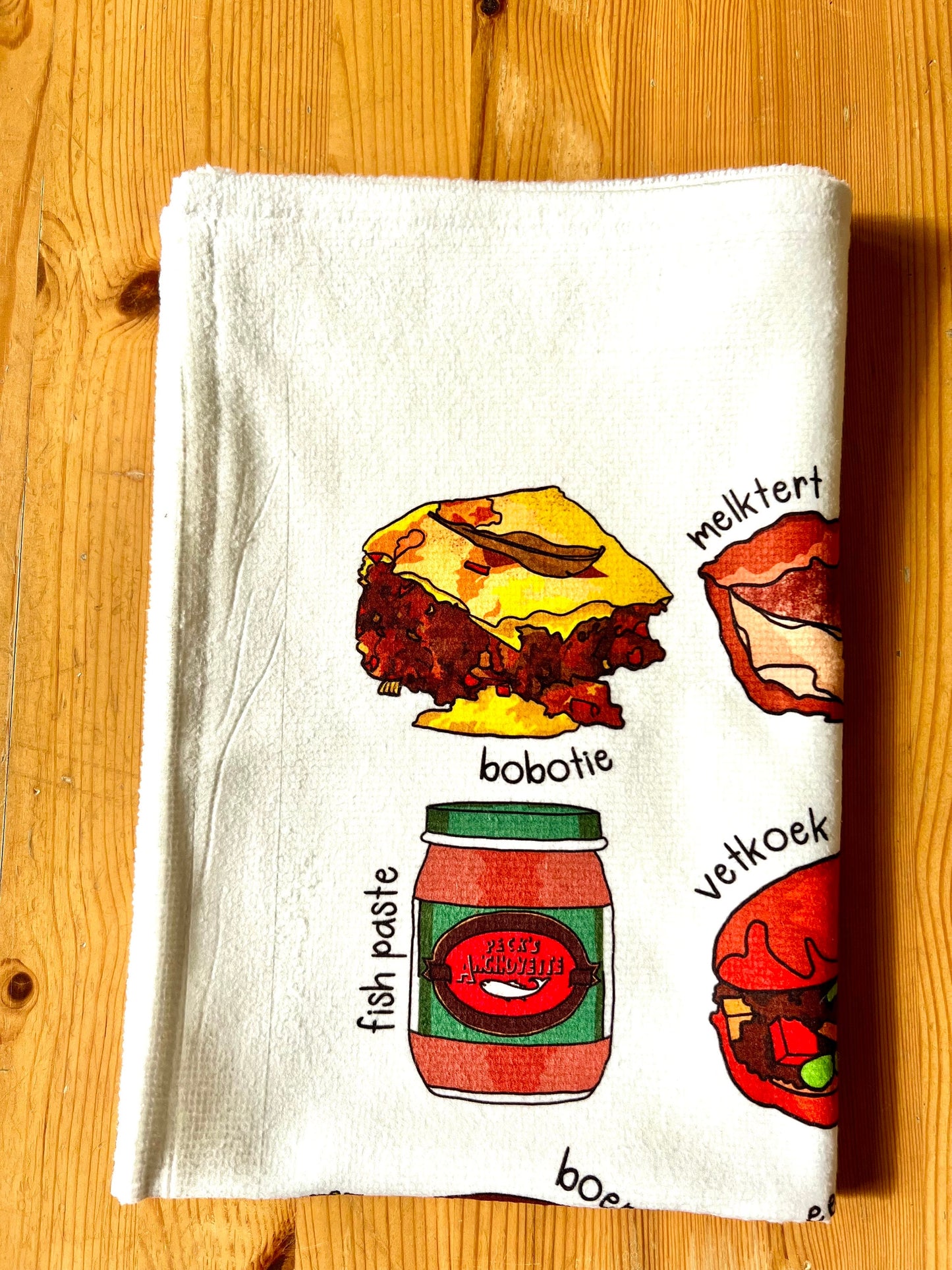 South African Foods Tea Towel Afrikaans Bar Dish Cloth Drying Hand Towel Housewarming New Home Kitchen Chef Gift Braai BBQ Hand printed