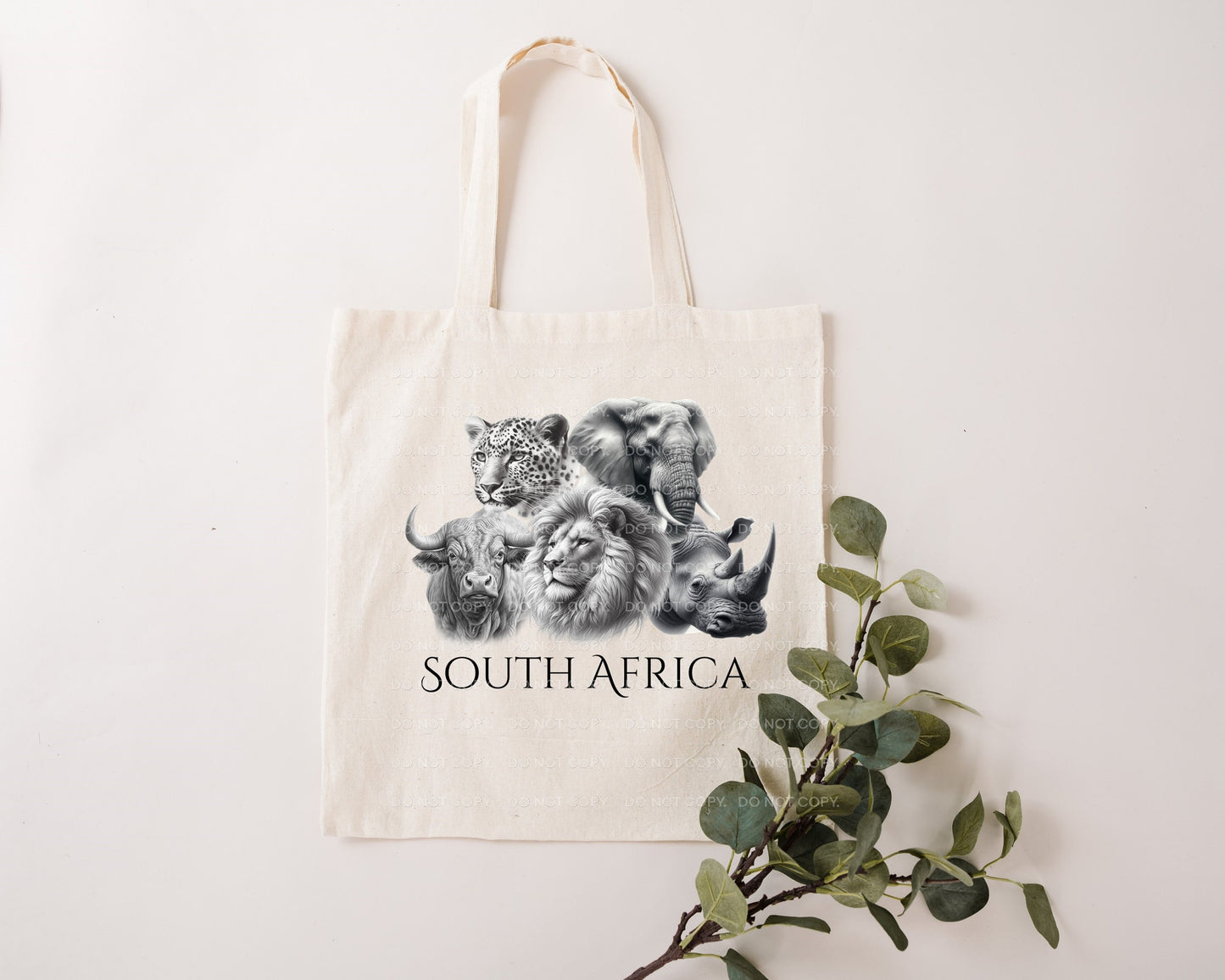 Safari Animals Big 5 South Africa Fabric Tote Bag Elephant Lion leopard Rhino Buffalo Reusable Art Eco friendly Travel Gift Jungle Savanah