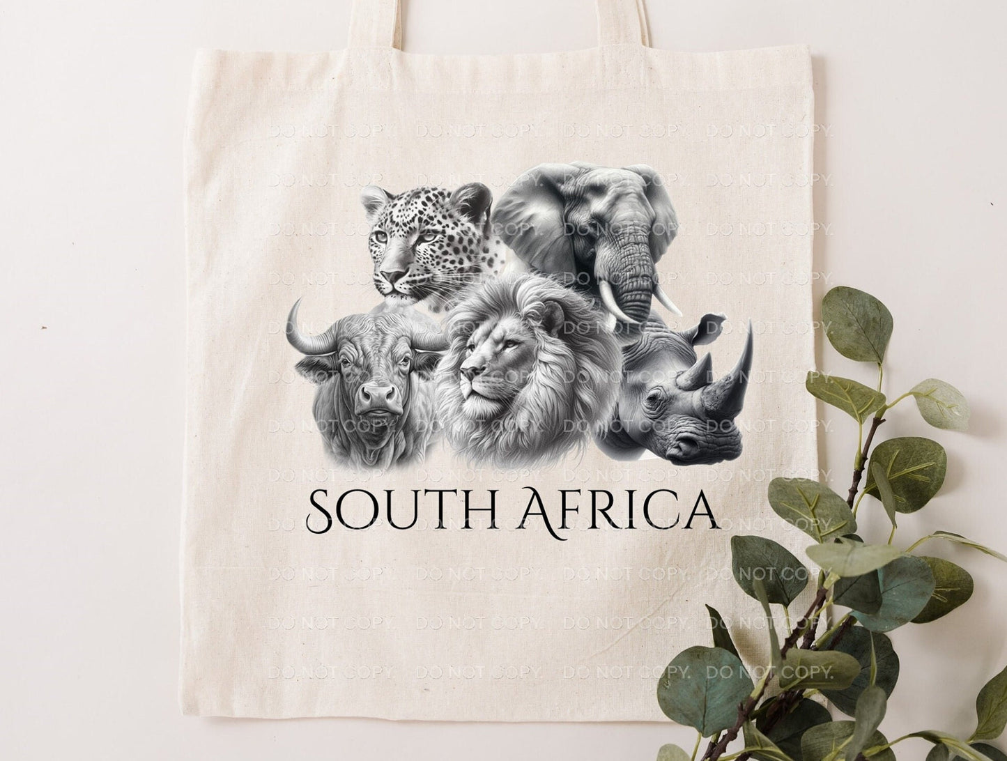 Safari Animals Big 5 South Africa Fabric Tote Bag Elephant Lion leopard Rhino Buffalo Reusable Art Eco friendly Travel Gift Jungle Savanah