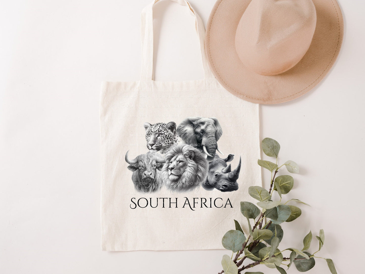 Safari Animals Big 5 South Africa Fabric Tote Bag Elephant Lion leopard Rhino Buffalo Reusable Art Eco friendly Travel Gift Jungle Savanah