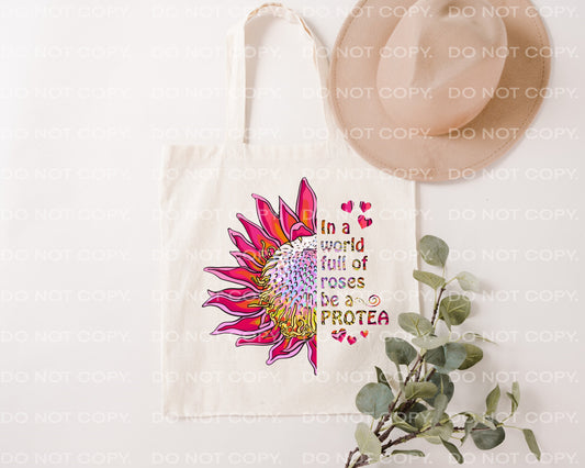 Protea Tote Bag "Be a Protea"  Natural Fabric Reusable Australia South Africa Bright Flower Gift  for Her Mum Birthday Reusable Eco Friendly