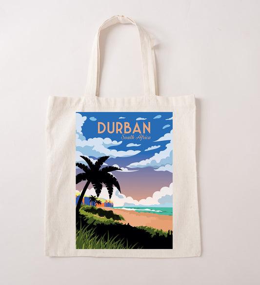 Durban KwaZulu-Natal South Africa Fabric Tote Bag Retro Vintage Poster Printed Reusable Art Eco friendly Travel Gift Holiday Birthday