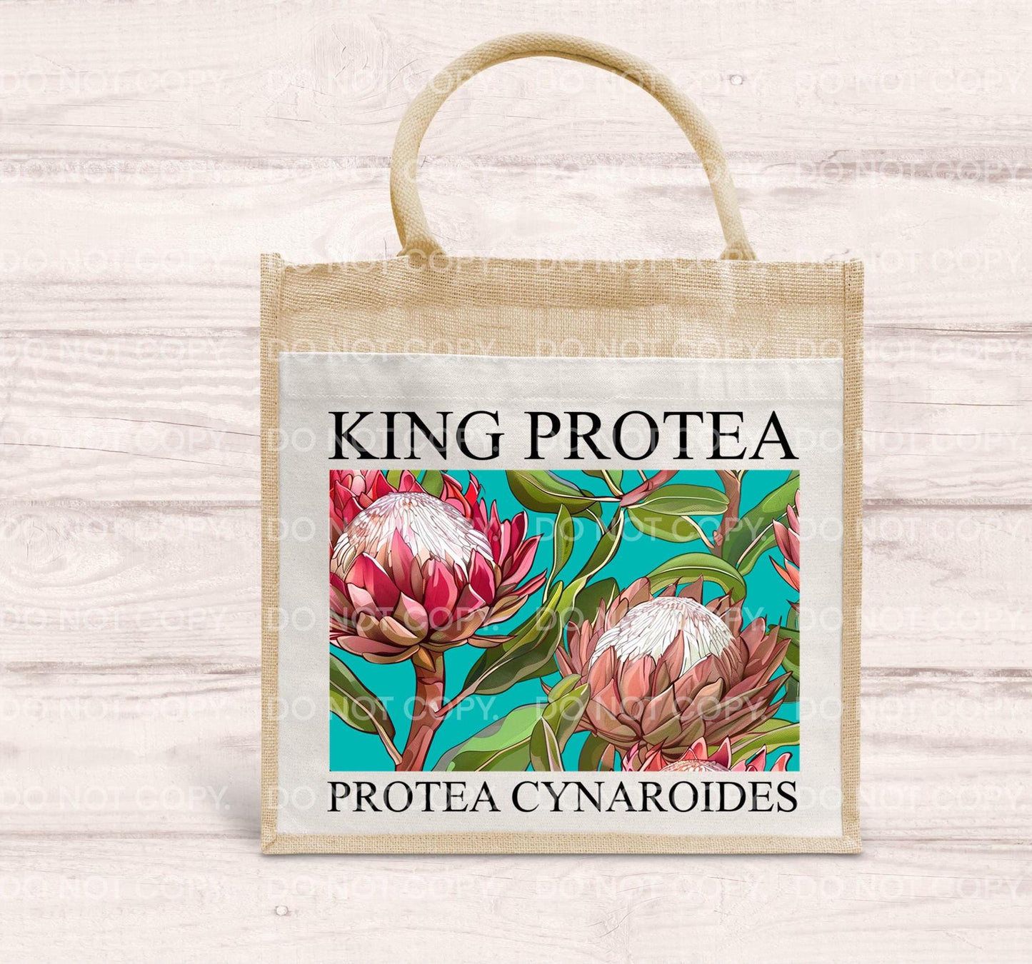 Protea Jute Bag Floral Bouquet Hessian Burlap Tote Shopping Bag Eco Friendly Reusable South African Australian Fynbos Flowers Gift for Mum