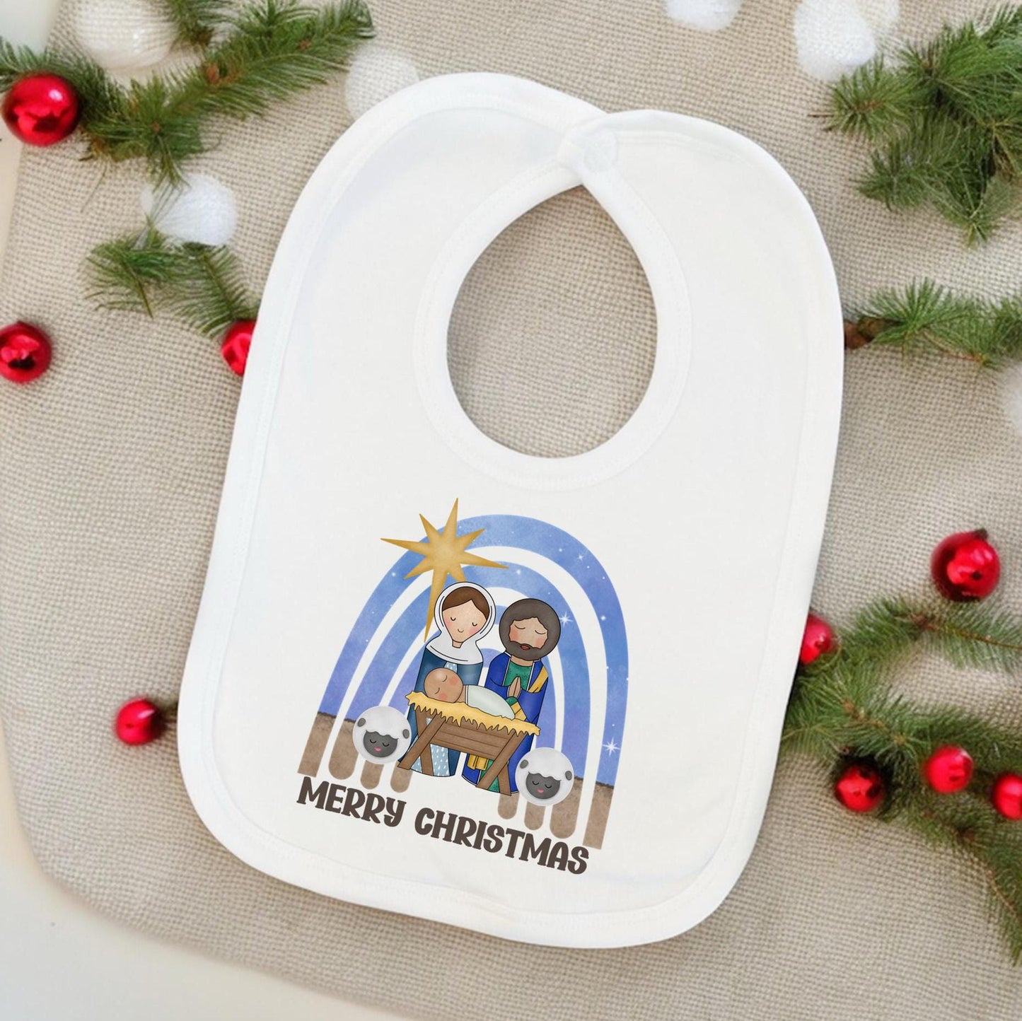 Nativity Bib My First Christmas New Baby Shower Christening keepsake Gender Neutral Christian Gift