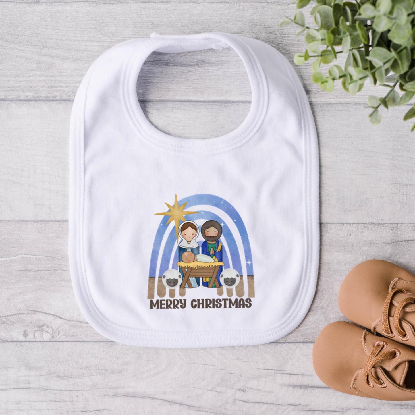 Nativity Bib My First Christmas New Baby Shower Christening keepsake Gender Neutral Christian Gift