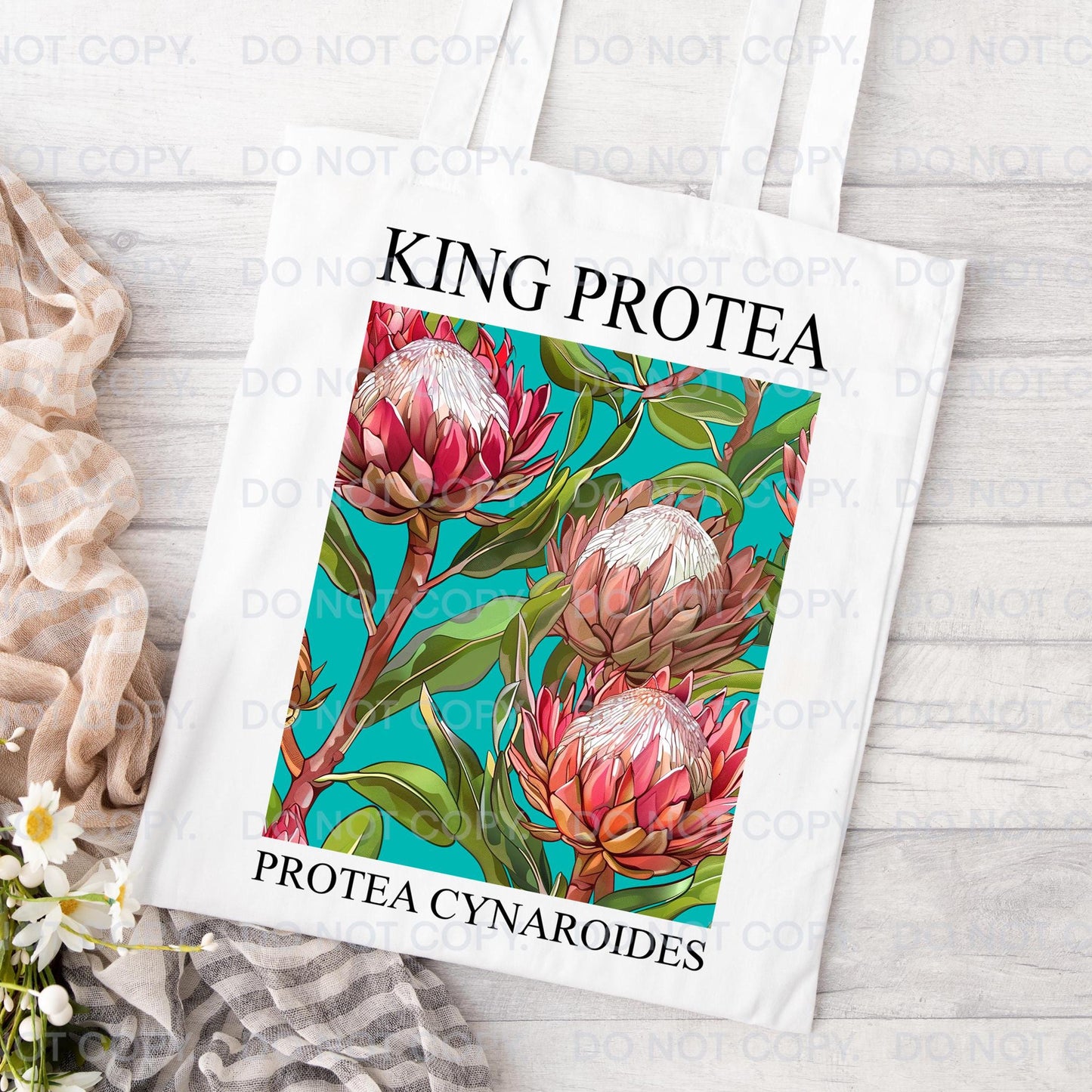 Protea Tote Bag Flower Market canvas Fabric Reusable Australia South Africa Bright Flower Gift  for Her Mum Birthday Reusable Eco Friendly