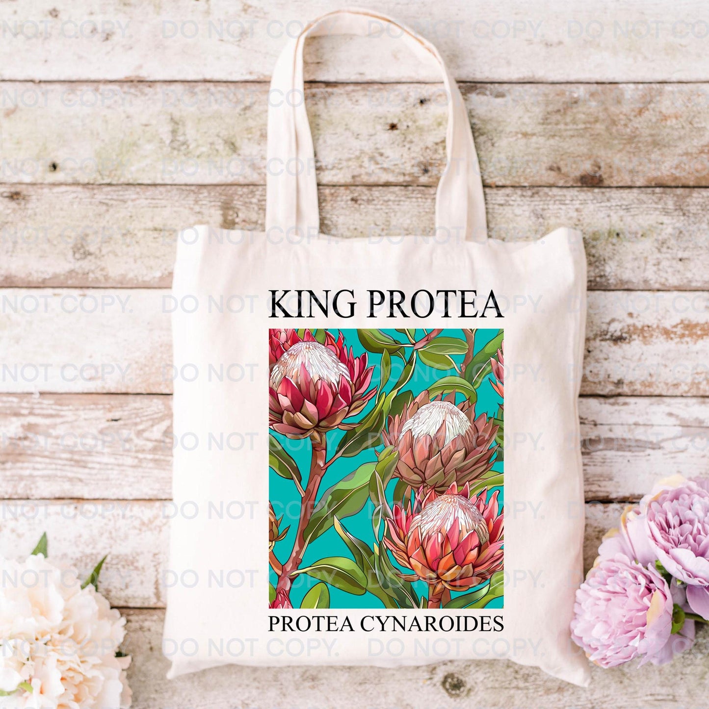 Protea Tote Bag Flower Market canvas Fabric Reusable Australia South Africa Bright Flower Gift  for Her Mum Birthday Reusable Eco Friendly