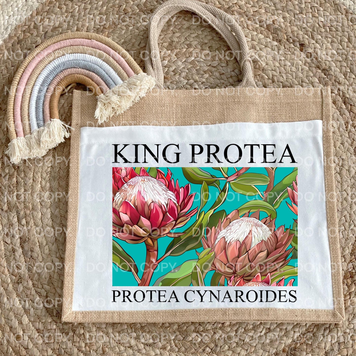 Protea Jute Bag Floral Bouquet Hessian Burlap Tote Shopping Bag Eco Friendly Reusable South African Australian Fynbos Flowers Gift for Mum