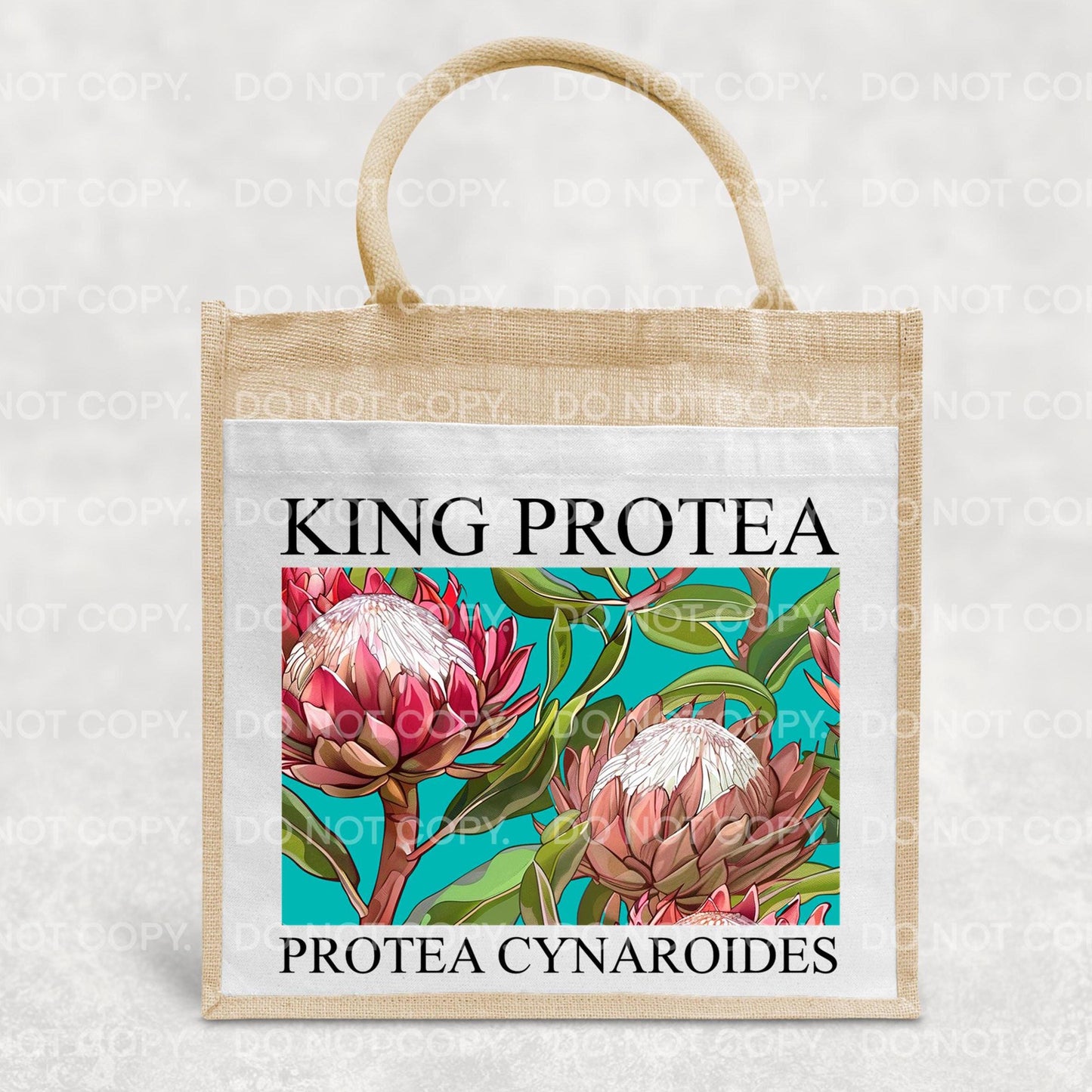 Protea Jute Bag Floral Bouquet Hessian Burlap Tote Shopping Bag Eco Friendly Reusable South African Australian Fynbos Flowers Gift for Mum