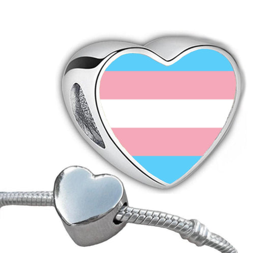 Transgender Flag Charm LGBQT+ Pride add on Bead Large Hole Bracelet Compatible Transitioning Coming Out Gift for They/Them Him Her