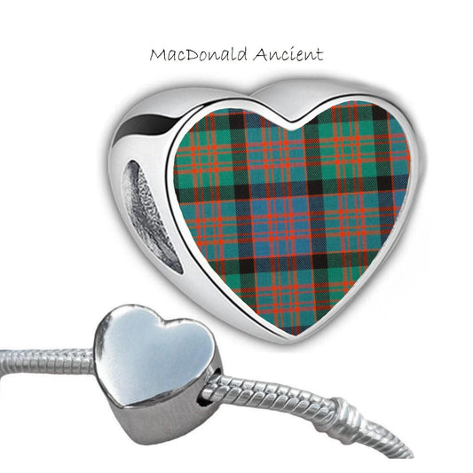 MacDonald Clan Scots tartans heart shaped bracelet Add on charm large hole bead personalised custom Christmas Valentine's Gift for her Mum