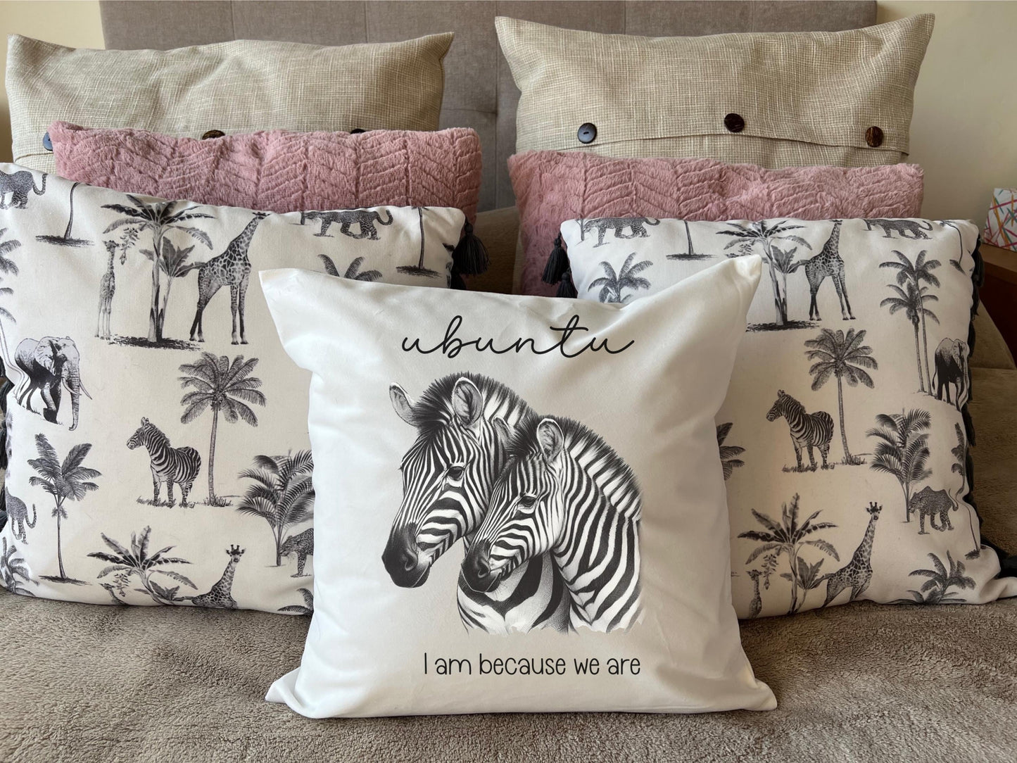 Zebra cushion cover pillow Ubuntu South African Mother Child Baby Couple New home housewarming Personalised