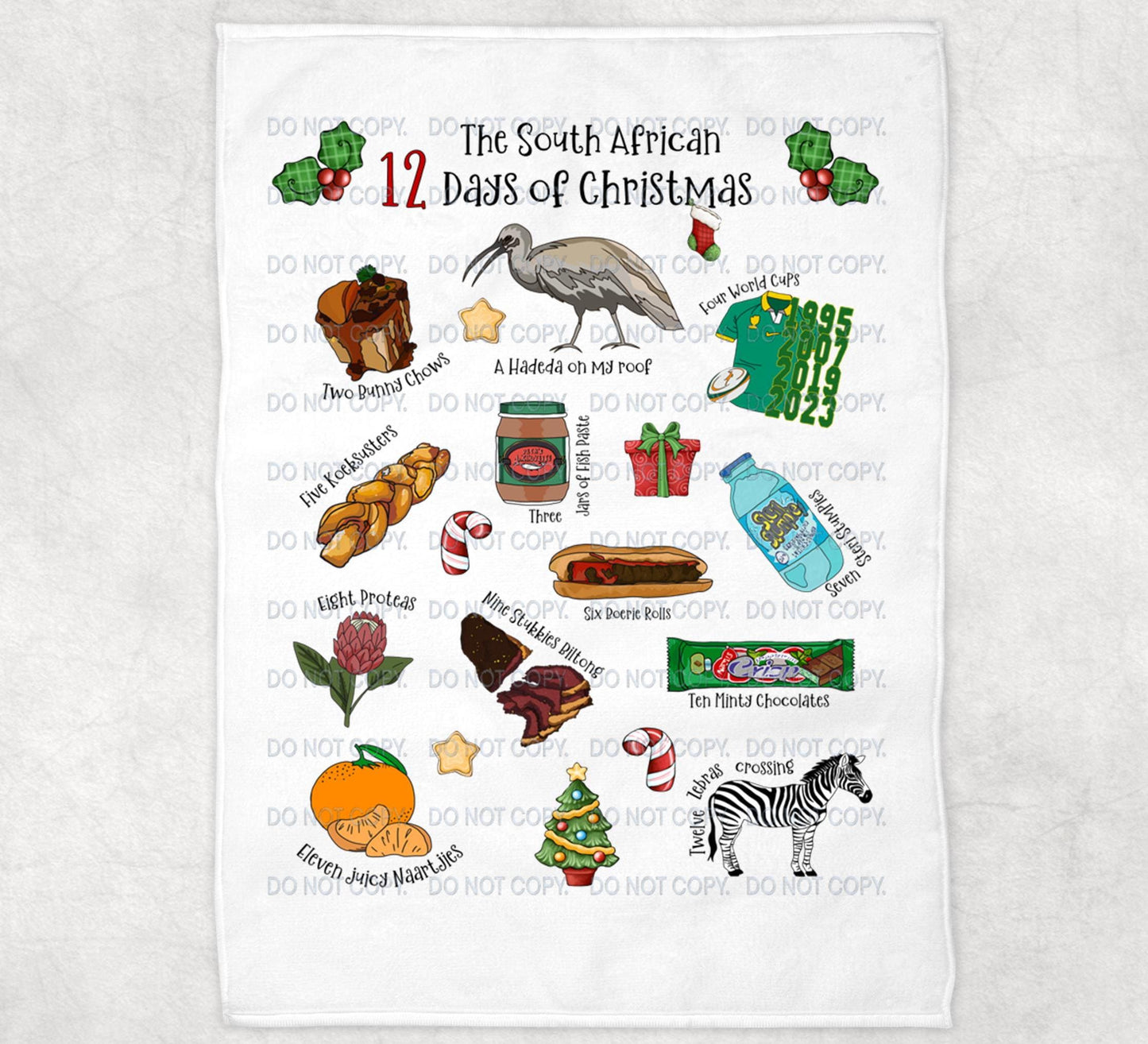 South African 12 Days of Christmas Festive Season Tea Towel Cloth Afrikaans Bar Dish Hand House Warming New Home Kitchen Gift Braai BBQ