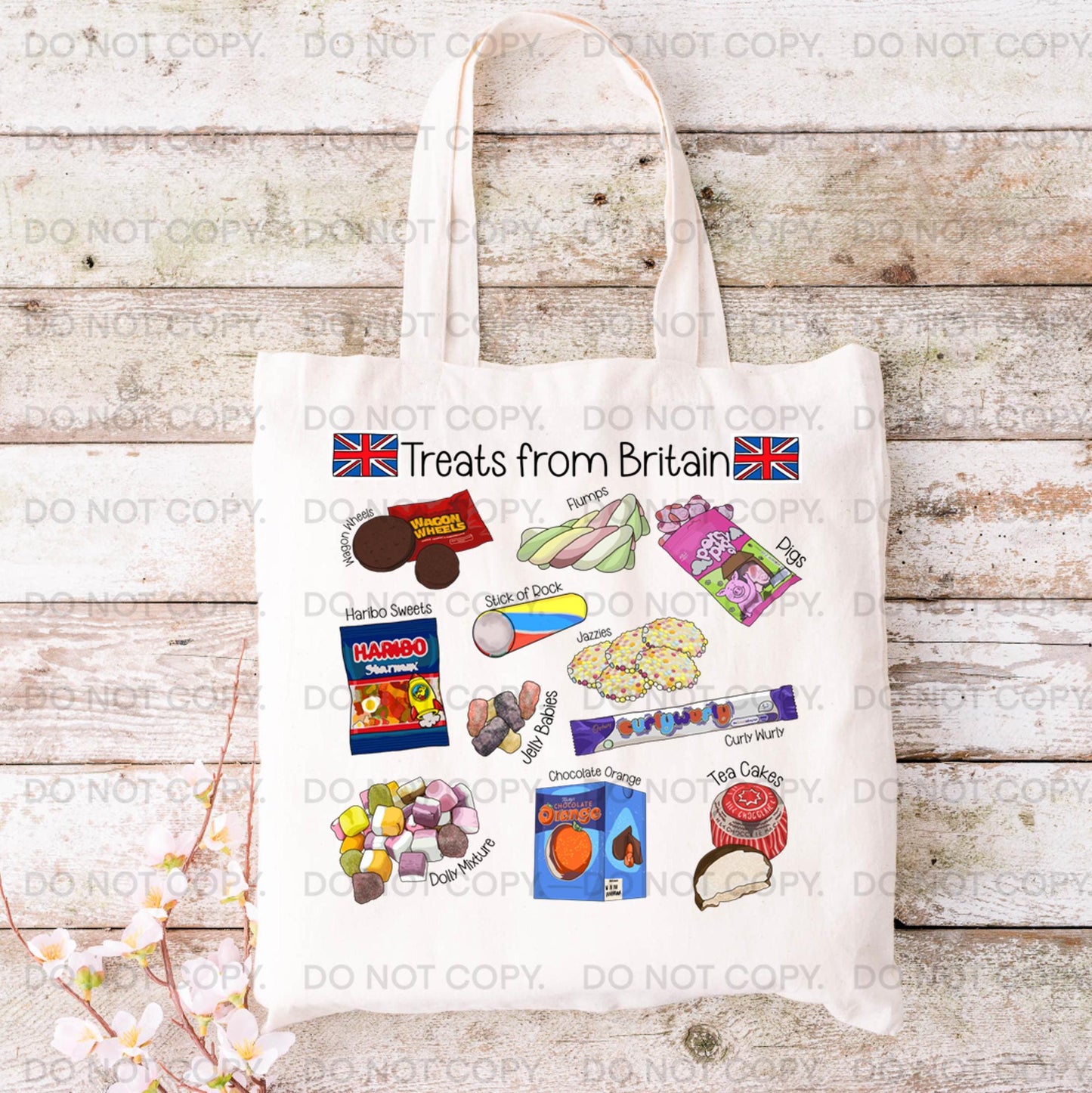 Travel Gift Tote Bag London UK  Britain Souvenir Sweets Chocolate Treats Reusable Unique Art Canvas Shopping Books