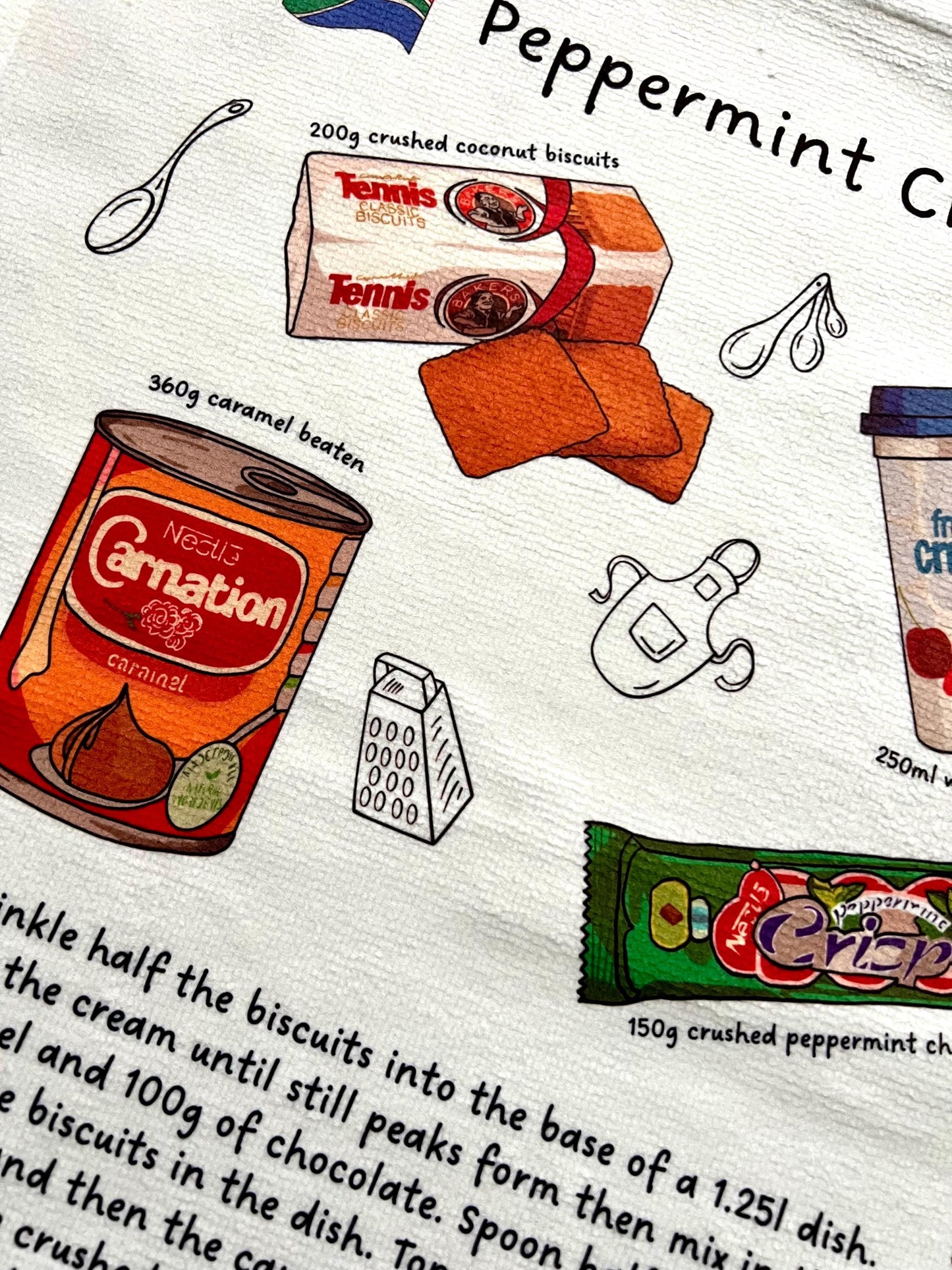 Peppermint Crisp Tart Pudding Tea Towel South African Recipe Bar Dish Cloth Hand Towel Housewarming New Home Kitchen Chef Gift Braai BBQ
