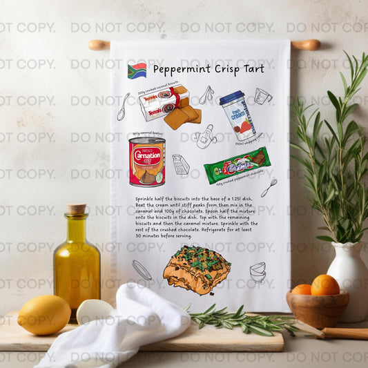 Peppermint Crisp Tart Pudding Tea Towel South African Recipe Bar Dish Cloth Hand Towel Housewarming New Home Kitchen Chef Gift Braai BBQ
