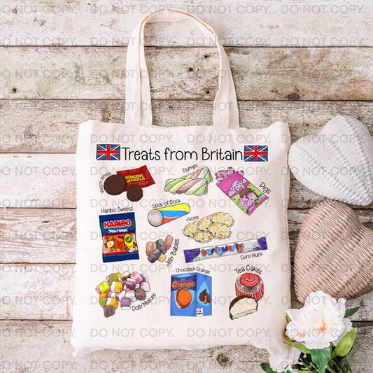 Travel Gift Tote Bag London UK  Britain Souvenir Sweets Chocolate Treats Reusable Unique Art Canvas Shopping Books