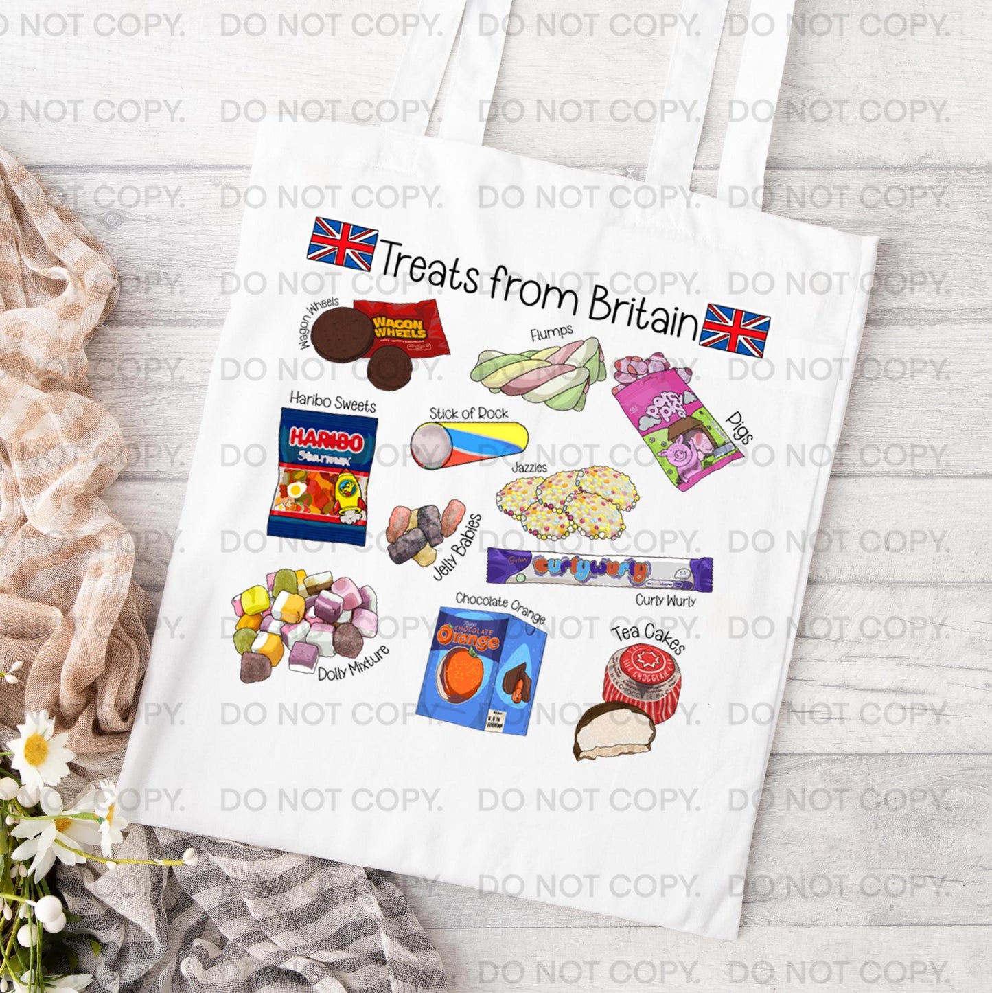 Travel Gift Tote Bag London UK  Britain Souvenir Sweets Chocolate Treats Reusable Unique Art Canvas Shopping Books