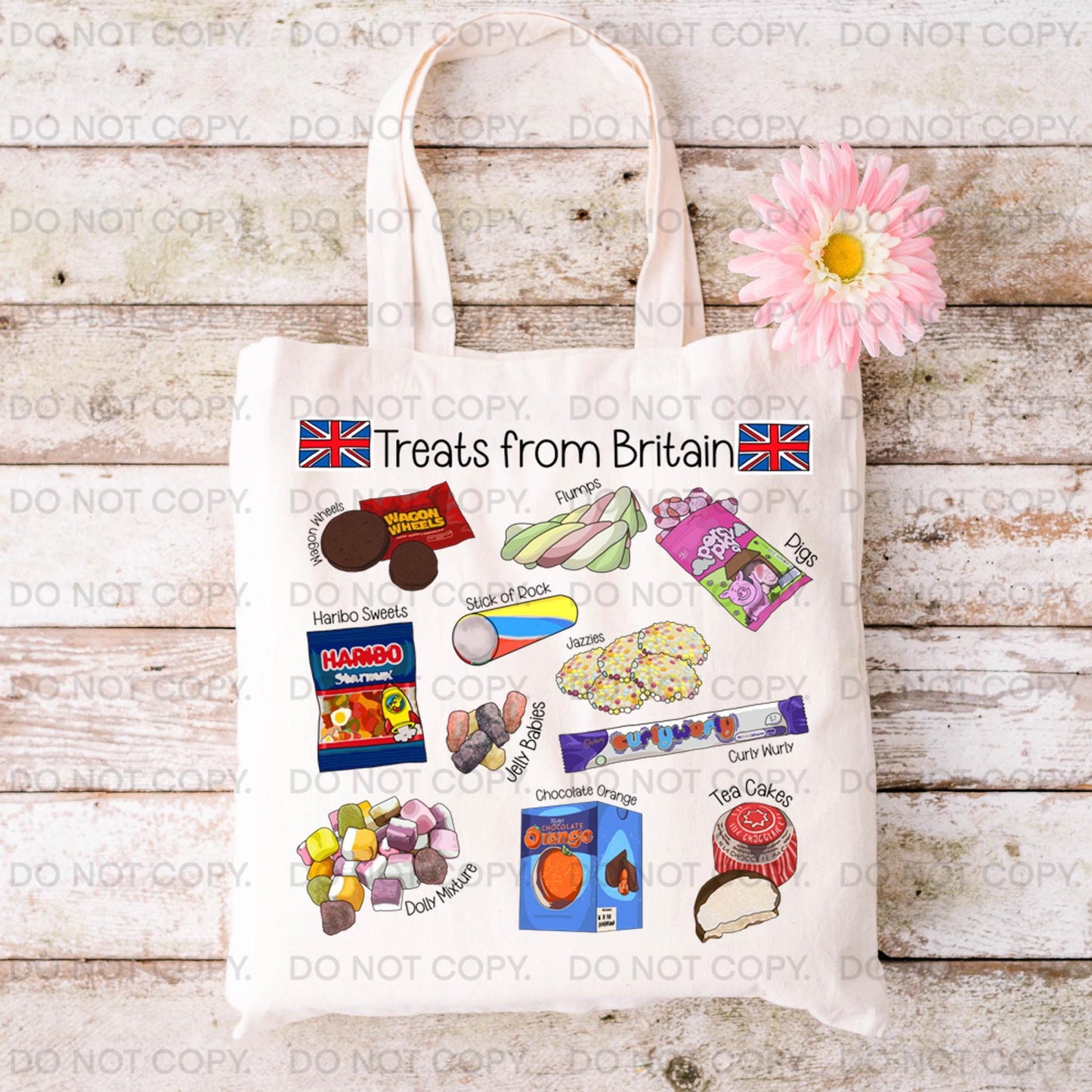 Travel Gift Tote Bag London UK  Britain Souvenir Sweets Chocolate Treats Reusable Unique Art Canvas Shopping Books
