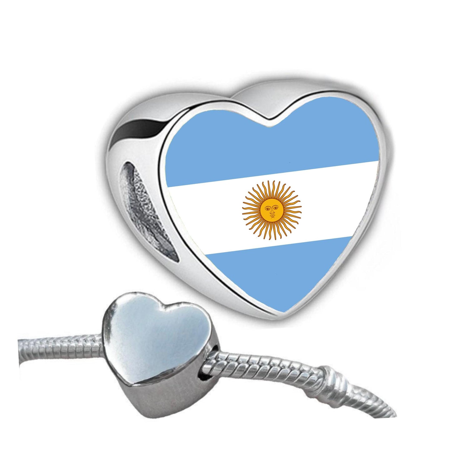 Argentina Argentinian Flag heart charm large hole bead add on stainless steel charm Valentine’s gift mom mum personalised gift CHARM ONLY