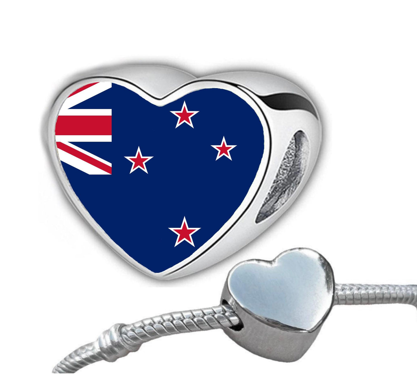 New Zealand Flag heart stainless steel charm bead Personalised Charm Add on bead Large hole bead Valentine’s gift for mom mum CHARM ONLY
