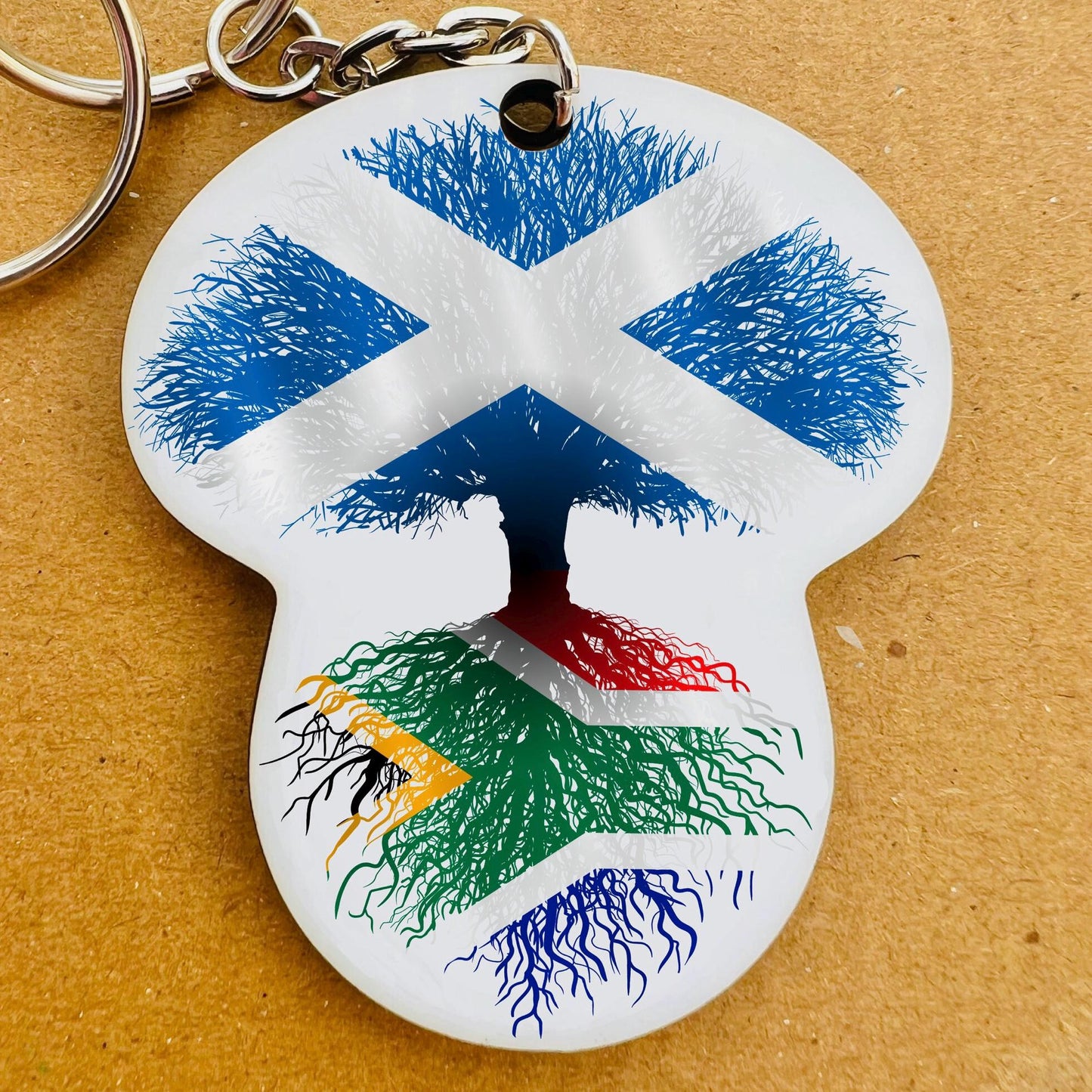 South African flag Scotland St Andrews cross  keyring keychain heritage roots New home housewarming immigration christmas gift personalised
