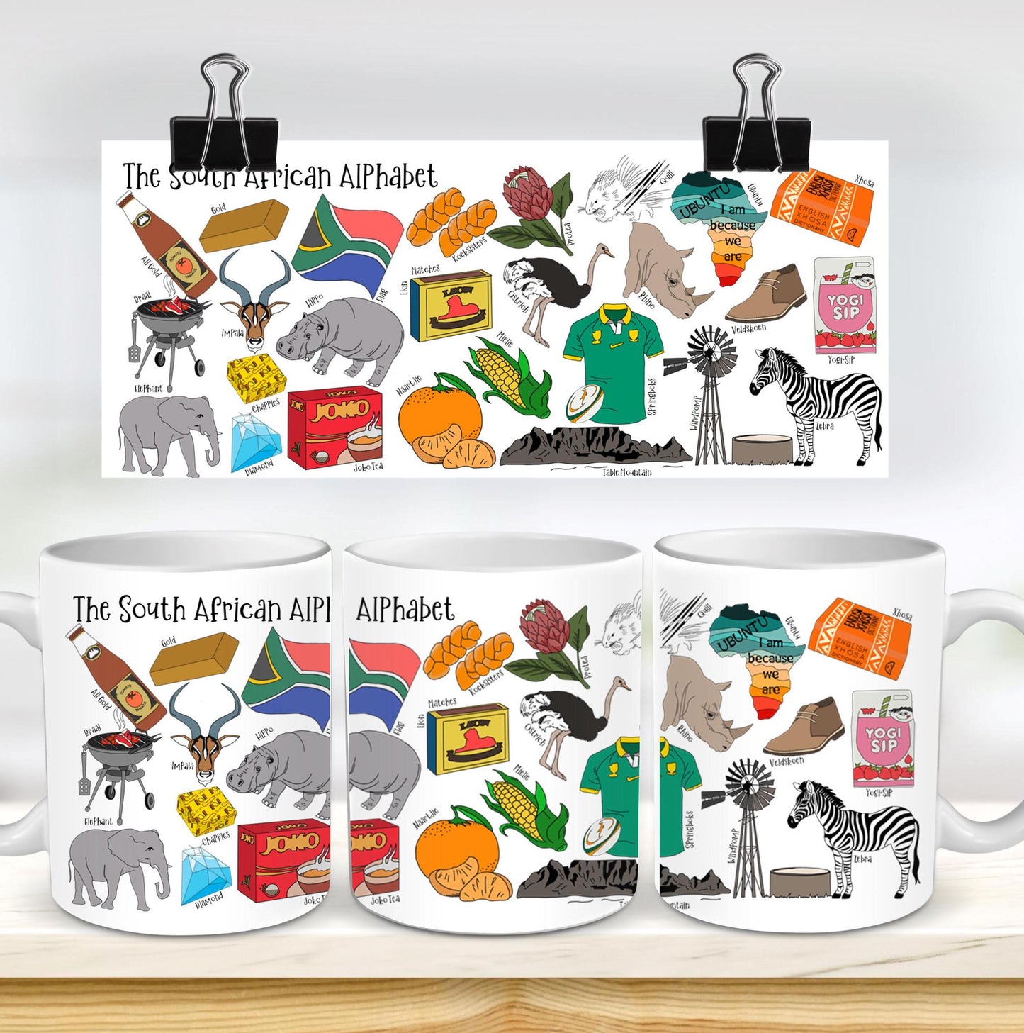 South African Alphabet Mug Tea Coffee Hot Chocolate Afrikaans House Warming New Home Kitchen Gift Braai BBQ