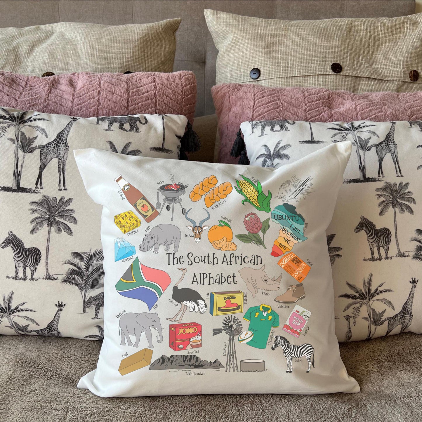 South African Alphabet Cushion Pillow New Home Decor Gift for Father’s Day Mother’s Day Flag